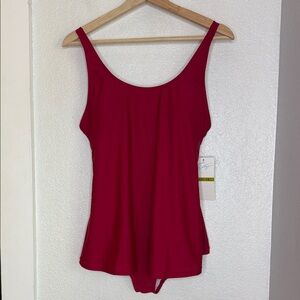Beach Party Red One Piece Swimsuit flowy skirt bottom size 14 full coverage